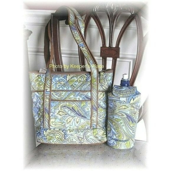 Rare Longaberger Blue Paisley Quilted Bag With Matching Bottle Cover Brand New - Picture 2 of 3